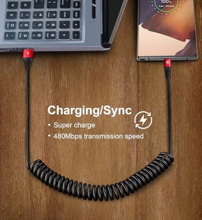Coiled USB A to USB C Cable for Car 6FT 2Pack USB C Charger Cable Fast (12 Foot)