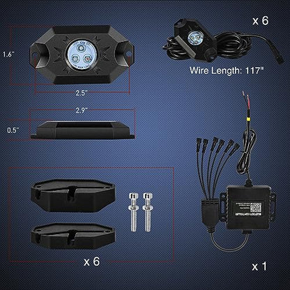 RGB LED Rock Lights Kit 6 Pods Underglow Multicolor Neon Pod