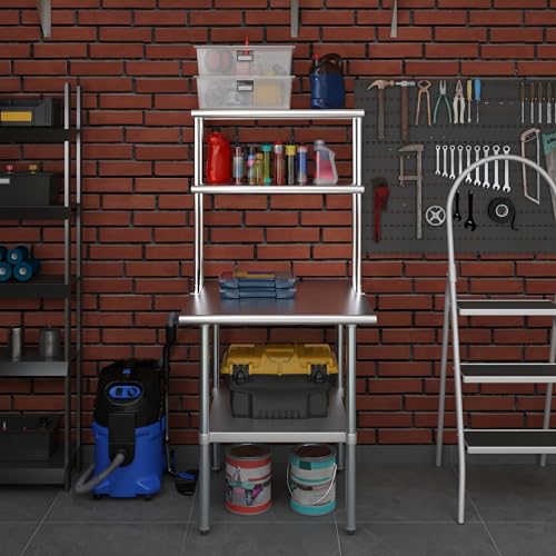 Stainless Steel Work Table Double Tier Overshelf