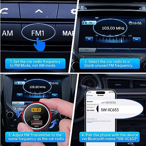 Bluetooth 5.4 Car Adapter 38W FM Transmitter Hands Free Calls