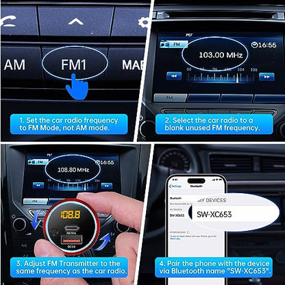 Bluetooth 5.4 Car Adapter 38W FM Transmitter Hands Free Calls