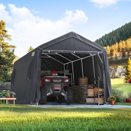 10X20 ft Carport Heavy Duty Outdoor Patio Portable Canopy Storage Shelter Shed with 2 Rolled up Zipper Doors & Vents for Snowmobile Garden Tools