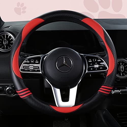 Car Steering Wheel Covers for Women Girl Padded Carbon Fiber PU Leather Cute Cartoon Auto Interior Accessories for Jeep