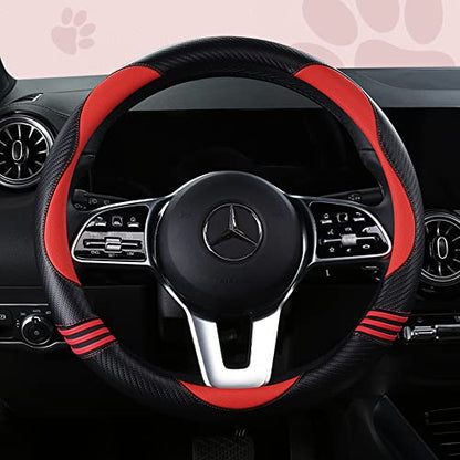 Car Steering Wheel Covers for Women Girl Padded Carbon Fiber PU Leather Cute Cartoon Auto Interior Accessories for Jeep