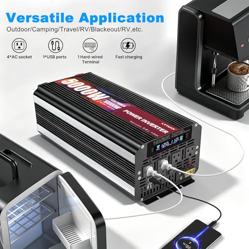 5000 Watt Power Inverter 12V to 110V 120V with 4 AC Outlets