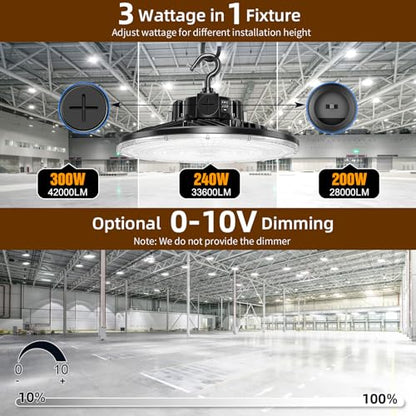 6 Pack 480V LED High Bay Light UL Listed UFO Light 300W 240W 200W Adjustable (6 Count)