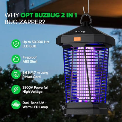 2-in-1 LED Bug Zapper Indoor Outdoor with Smart Control, Up to 50000H LED Bulbs, 3800V High Voltage Mosquito Killer, Electric Fly Zapper & Night Light, Fruit Fly Killer, MA-20