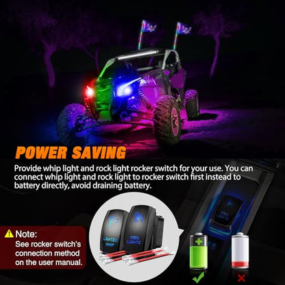 2PCS 4FT RGB LED Whip Light and 8 PCS Rock Lights Combo Kit
