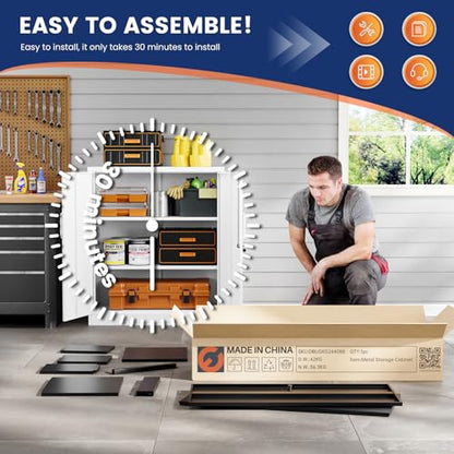 Metal Garage Storage Cabinet with 2 Doors and 2 Adjustable Shelves