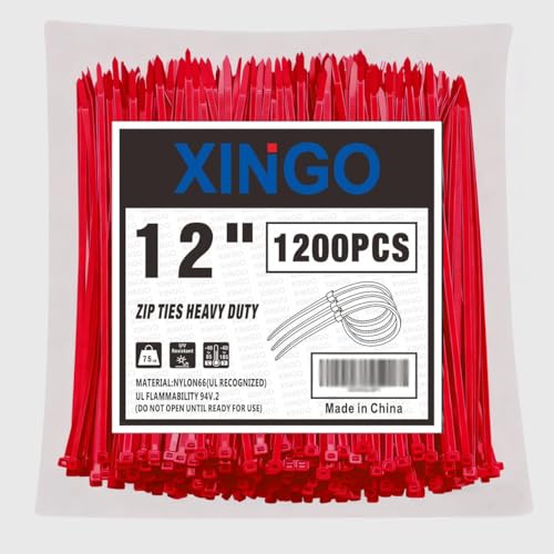 12 Inch Red Zip Ties 1200 PCS (1200 Count)
