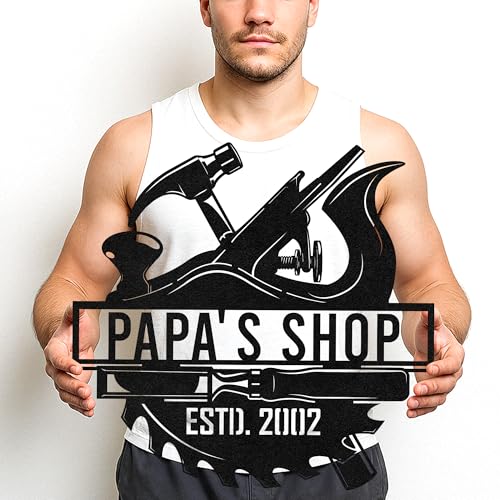 Custom Garage Workshop Metal Sign Personalized Tool Name Wall Art for Car Truck Mechanic Shop Decor Durable Steel Sign for Dad Husband Men’s Auto Workspace or Fence