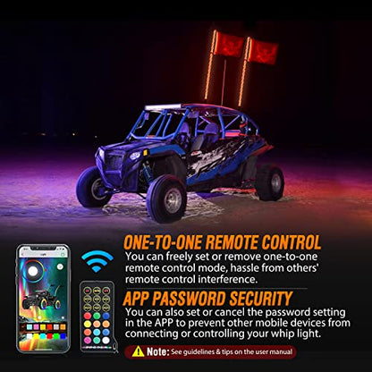 2PCS 4FT RGB LED Whip Light Remote App Control for ATV UTV Polaris