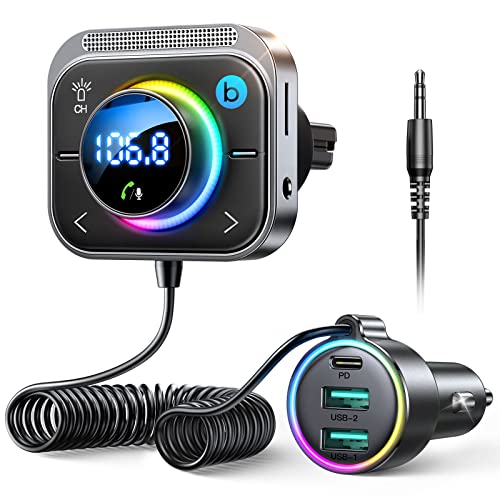 Bluetooth 6.0 Car Adapter FM & AUX HiFi Bass 96W Fast Charging (5 Count)