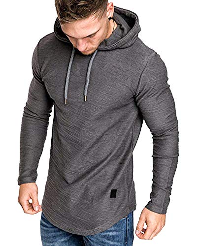 Mens Fashion Athletic Hoodies Sport Sweatshirt Solid Color Fleece Pullover Dark Grey 3XL