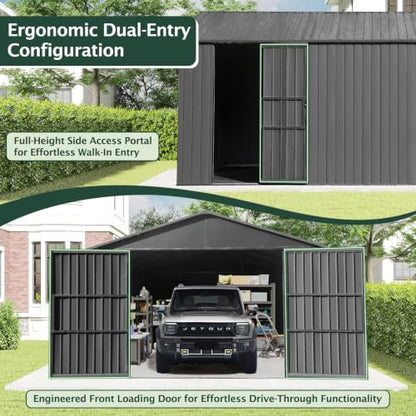 Domi 12'x15' Outdoor Metal Garage Shed