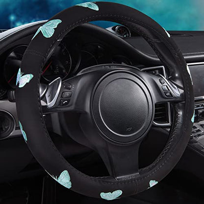 Mint Embroidery Butterfly Steering Wheel Cover