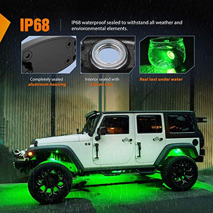 LED Rock Light Pods Waterproof Under Body Wheel Well Light Exterior Interior Lights for Car Truck Pickups ATV UTV SUV Motorcycle Boat (4 Count)