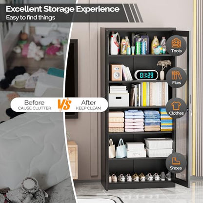 Lockable Display Cabinet with Glass Doors & 5 Adjustable Shelves