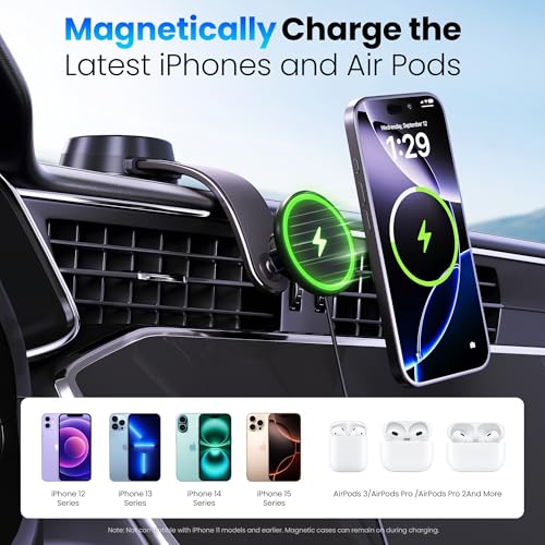 Upgrade [Qi2 Certified] 15W for MagSafe Wireless Car Charger Mount