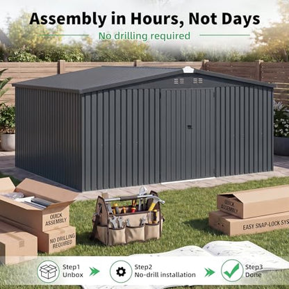 12' x 14' Waterproof Metal Outdoor Storage Shed