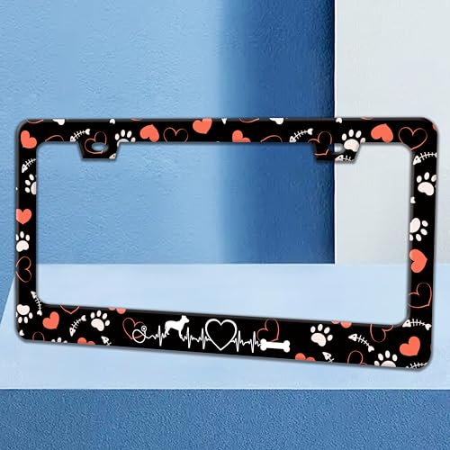 Dog Paw Prints License Plate Frame Stainless Steel Car Parts 2 Hole 6x12 in