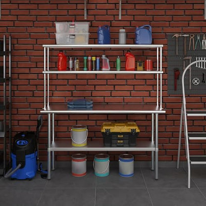 Stainless Steel Work Table Double Tier Overshelf