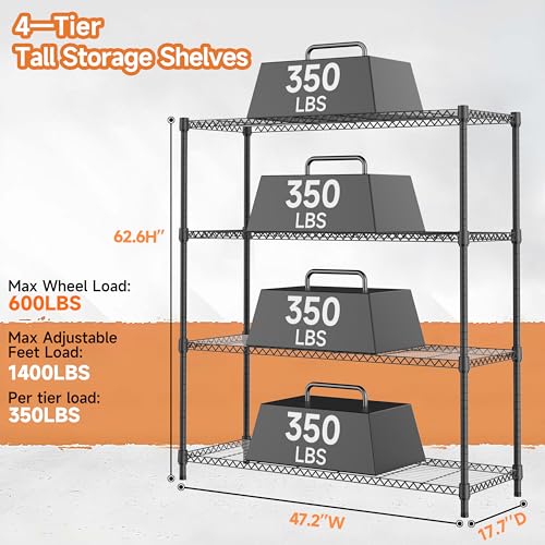 4 Tiers Storage Shelves Load 1400LBS