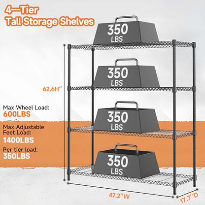 4 Tiers Storage Shelves Load 1400LBS