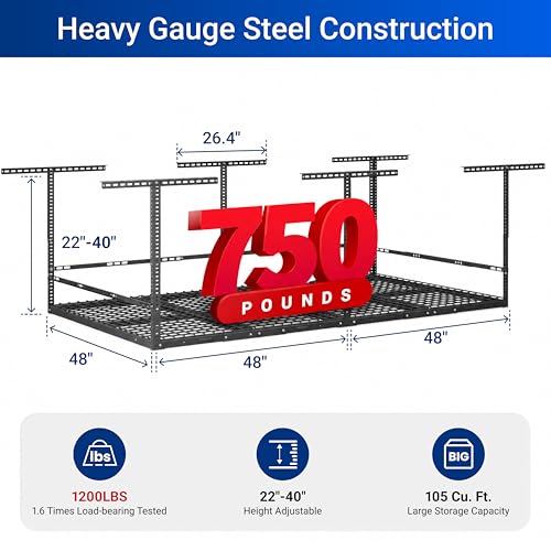 4x8 Overhead Garage Storage Rack with Safety Rails