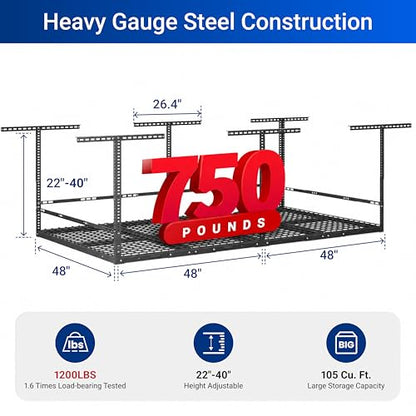 4x8 Overhead Garage Storage Rack with Safety Rails