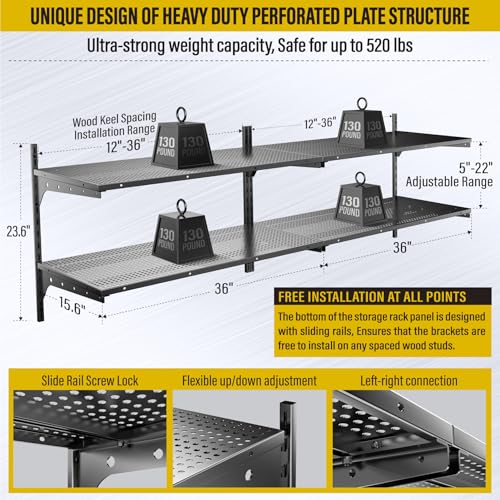 2 Pack×2 Tier 1.3x3ft Garage Shelving Wall Mounted (4 Count)