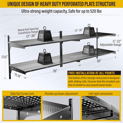 2 Pack×2 Tier 1.3x3ft Garage Shelving Wall Mounted (4 Count)