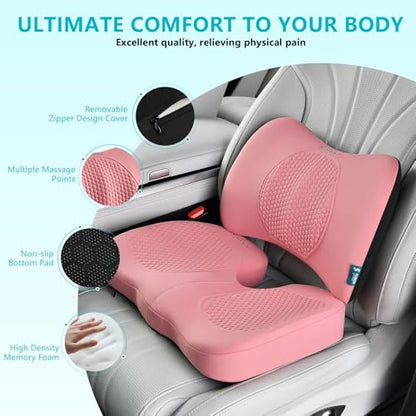 Car Seat Cushion and Back Support for Office Chair Memory Foam Chair Cushions Pressure Relief Seat Pads with Gel Massage Point Lumbar Support