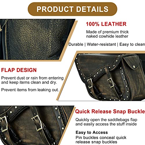 Naked Cowhide Leather Motorcycle Saddle Bags Studded Throw Over Saddlebags