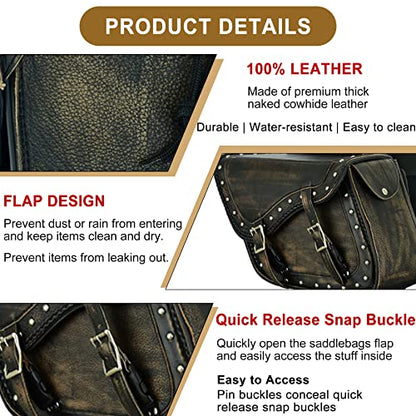 Naked Cowhide Leather Motorcycle Saddle Bags Studded Throw Over Saddlebags