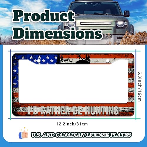 I'd Rather Be Hunting USA Flag License Plate Frame Stainless Steel 6X12 in