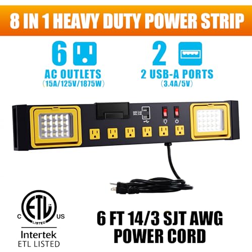 6 Outlets Power Strip with LED Worklight (6 Count)