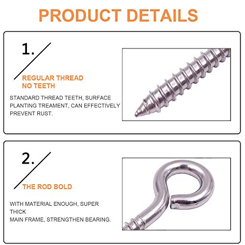 VANFLY 304 Stainless Steel Eye Shape Screws Metal Hook (24 Count)