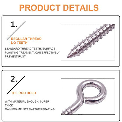 VANFLY 304 Stainless Steel Eye Shape Screws Metal Hook (24 Count)