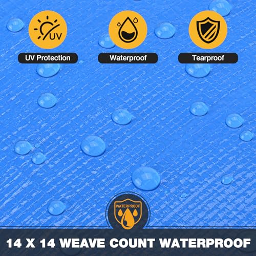 Heavy Duty Tarp 14 Mil Tarp Waterproof Blue 8x10 FT