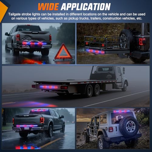 48 Inch 288 LED Tailgate Strobe Light Strip Red Blue