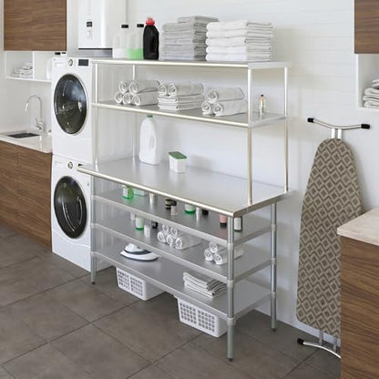 24" x 60" Stainless Steel Work Table with 3 Shelves and 18" Wide Double Tier Overshelf