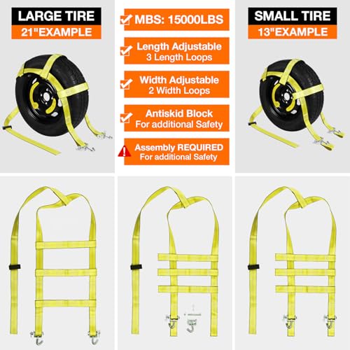 Tow Dolly Basket Straps with Swivel J Hook 2 Pack Fit 13" (2 Count)