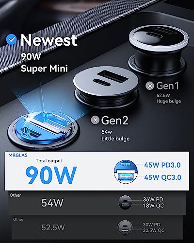 90W USB C Car Charger Fast Charging [Invisible & All Metal Design]