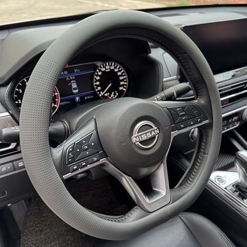 D Shaped Nappa Leather Steering Wheel Cover 14.5In