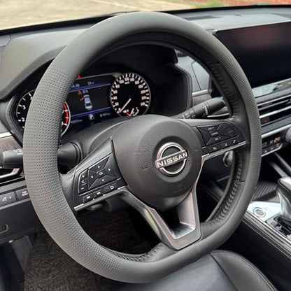 D Shaped Nappa Leather Steering Wheel Cover 14.5In