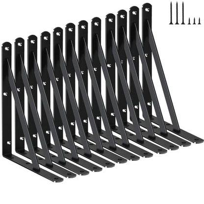 12 Pack L8 x H 6" Black Heavy Duty Shelf Brackets with Screws Metal Shelf Brackets Shelf Support Angle Brackets for Shelves L Brackets Heavy Duty Floating Shelf (12 Count)