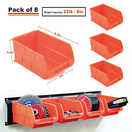 8 Bin Wall Mounted Plastic Storage Bins Hanging Organizer Bins