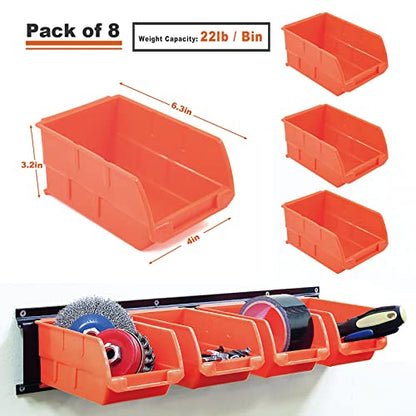 8 Bin Wall Mounted Plastic Storage Bins Hanging Organizer Bins