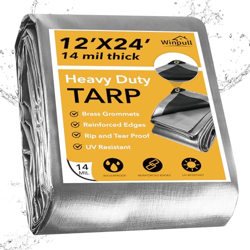 Heavy Duty Tarp 14 Mil Tarp Waterproof Silver 12x24 FT